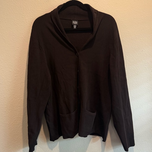 EILEEN FISHER Cardigan 1X Italian Yarn Long Sleeve Brown - Picture 1 of 5